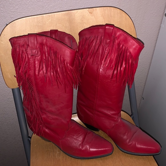 red fringe cowboy boots